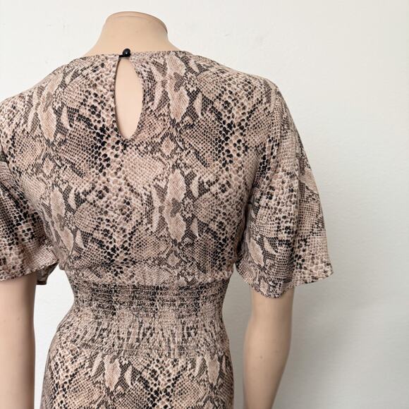 [Free Press] Snake Print Side Slit Crew Neck Flutter Sleeve Midi Dress Sz Large - Picture 3 of 10